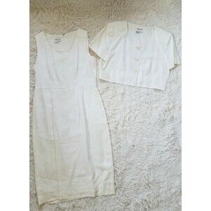 VTG Talbots 2 Piece Linen Pencil Sleeveless Dress & Cropped Top Sz 10 Ivory USA